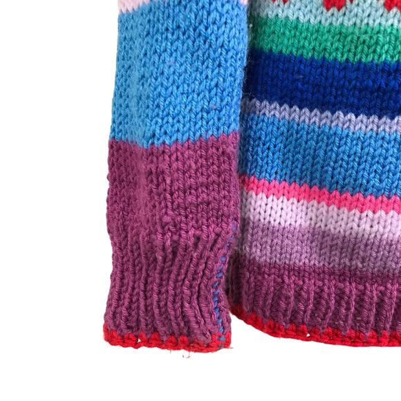 Vintage Handknit Cardigan Sweater Womens Large Preppy Cottage Core Stripes 80's - Picture 6 of 7